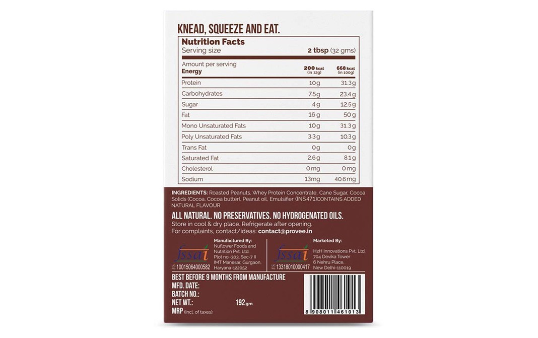 Provee Protein Peanut Spread Double Chocolate   Box  192 grams